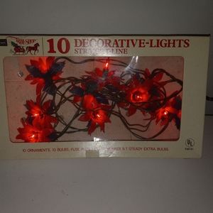 Vintage SEARS 10 Poinsettia String Lights Christmas Plastic flowers works